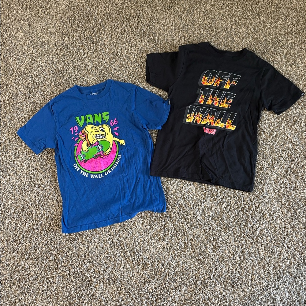 Vans Blue and Black Short Sleeve Tees with Graphic Designs